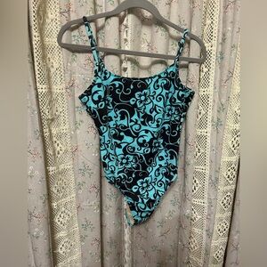 Newport News Teal & Brown One Piece Swimsuit Size 8